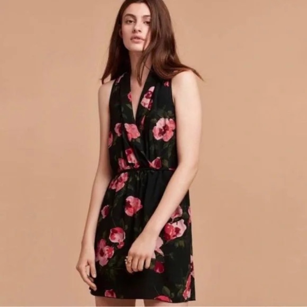 Floral Sleeveless Dress - Black and Red